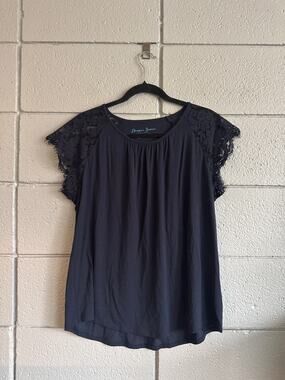 NWT Drapers James Lace Popover Short Sleeve Drapey Blouse size L